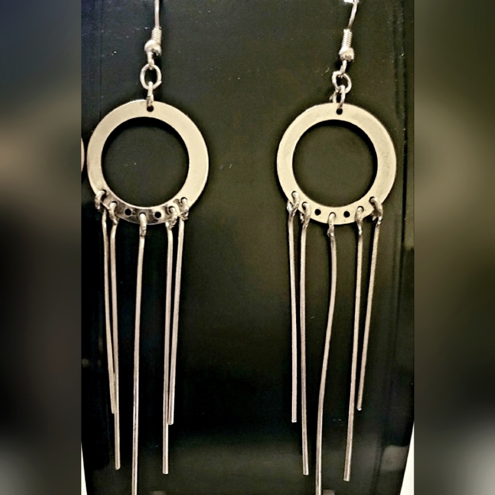 Bojo Style Silver Tone Dangle Earrings